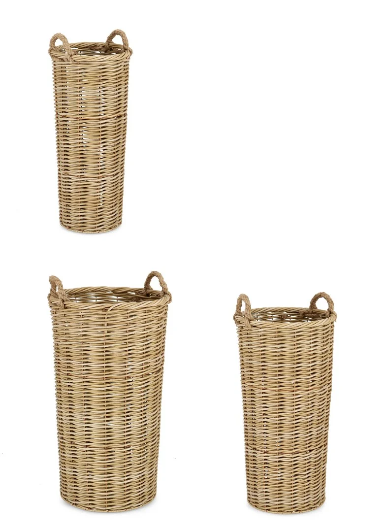 Set da 3 Cestini Portaombrelli Conici in Polyrattan Naturale - JULEN