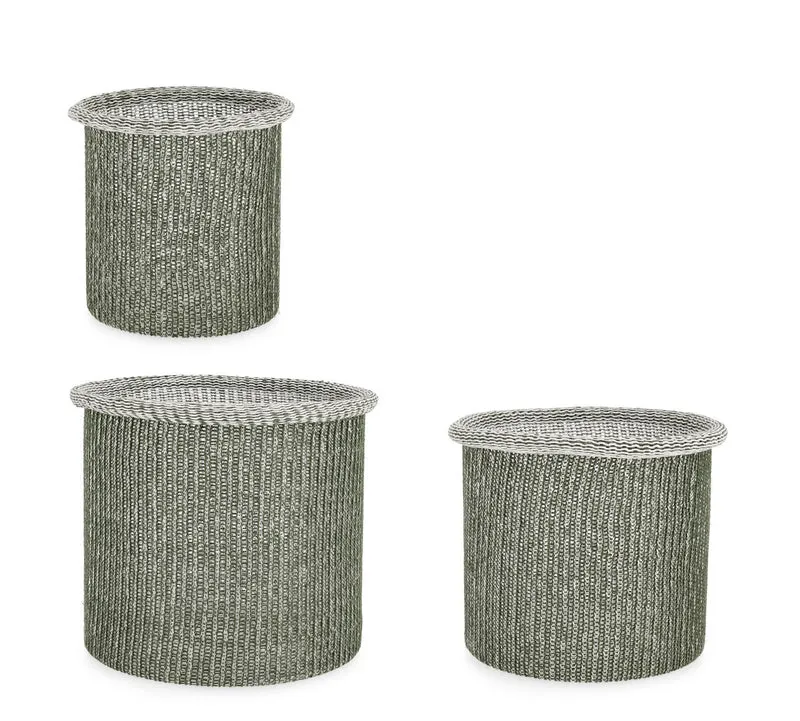 Set di 4 Set da 3 Ceste Intrecciate in Poliestere e Cotone Verde - AMALYA