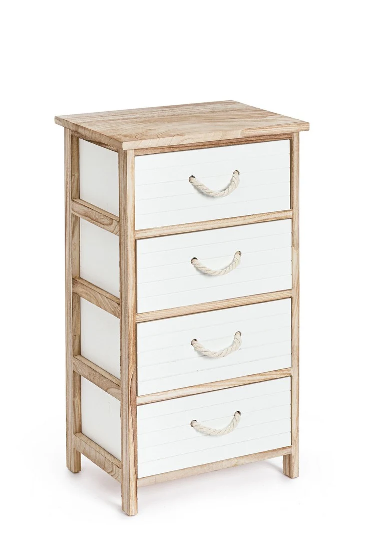 Cassettiera 4 Cassetti in Legno Bianco con Maniglie in Corda - YVETTE