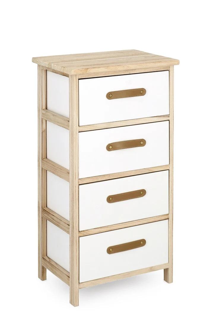 Cassettiera 4 Cassetti in Legno di Paulonia e MDF Bianco - REKA