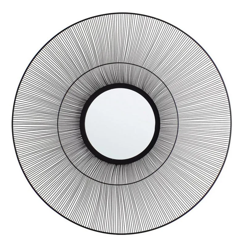 Specchio Rotondo da Parete con Cornice in Filo di Metallo Nero - ZELENA