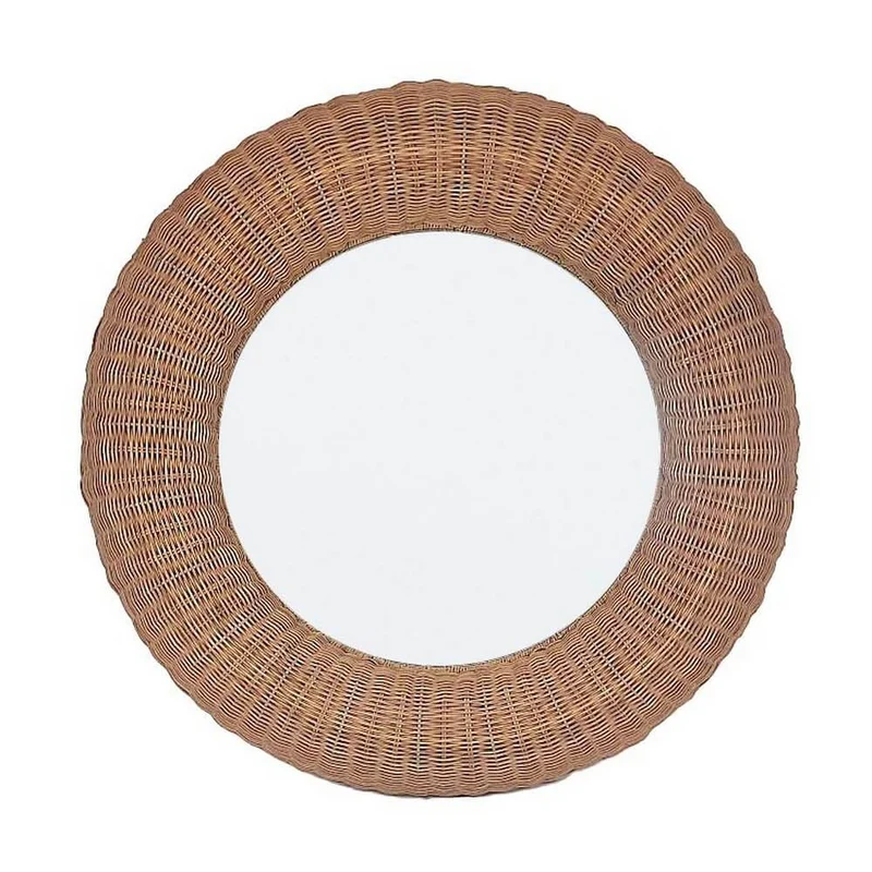 Specchio Rotondo da Parete con Cornice in Rattan Naturale - IRELE