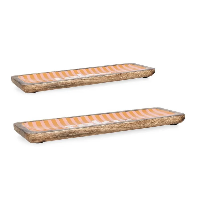 Set di 2 vassoi rettangolari in legno di mango con smalto a righe - RELAX