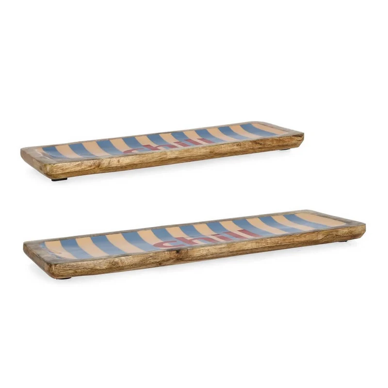 Set di 2 Vassoi Rettangolari in Legno di Mango con Righe - CHILL