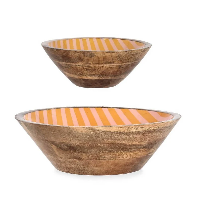 Set da 2 Ciotole in Legno di Mango con Smalto a Righe - CIOTOLA