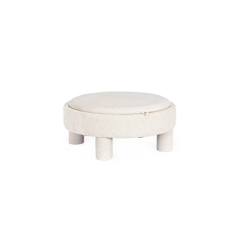 Pouf rotondo imbottito in tessuto con vassoio rimovibile - TANYA