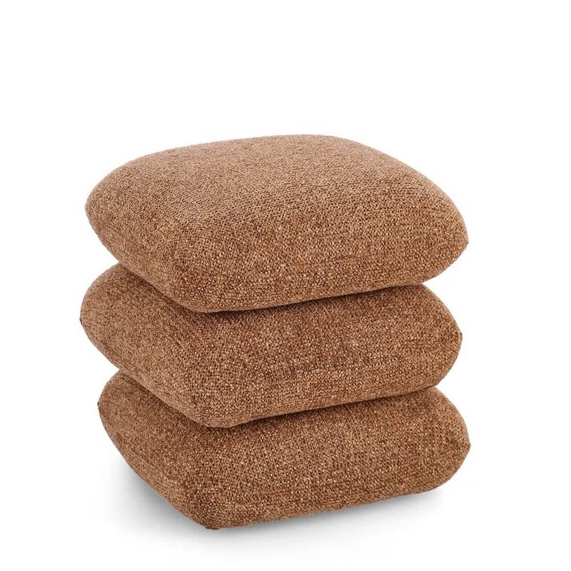 Pouf Girevole Imbottito in Tessuto Bouclé Beige - ANTARA