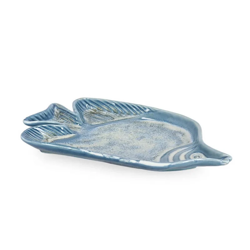 Piatto decorativo in gres a forma di pesce blu 26x15 cm - ZACINTO