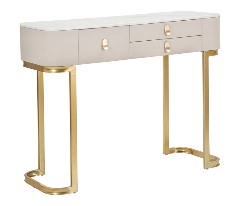 Console 3 Cassetti in Tessuto con Piano Effetto Marmo e Dettagli Oro - BEAUTY