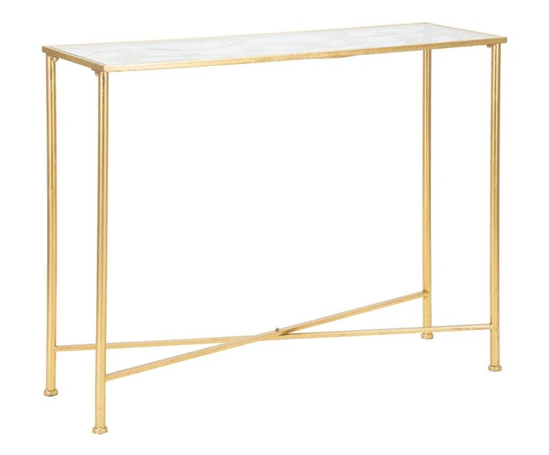 Console in Metallo Dorato con Piano in Vetro e Farfalle - BUTTERFLIES GLASS