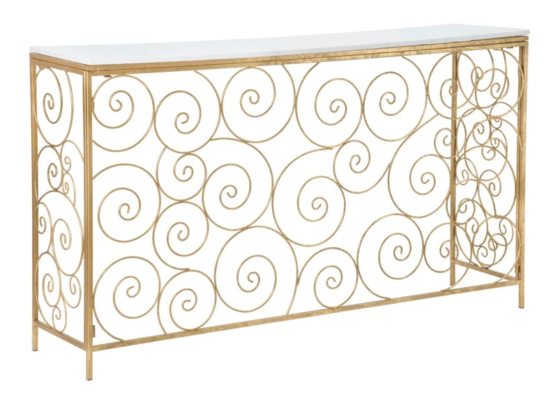Console in Metallo Dorato con Piano in Marmo Bianco 140x36x82 - SPIRAL
