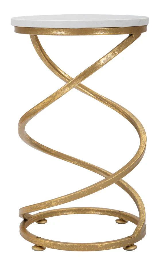 Tavolino rotondo in metallo dorato con piano in marmo bianco - SPIRAL MARBLE