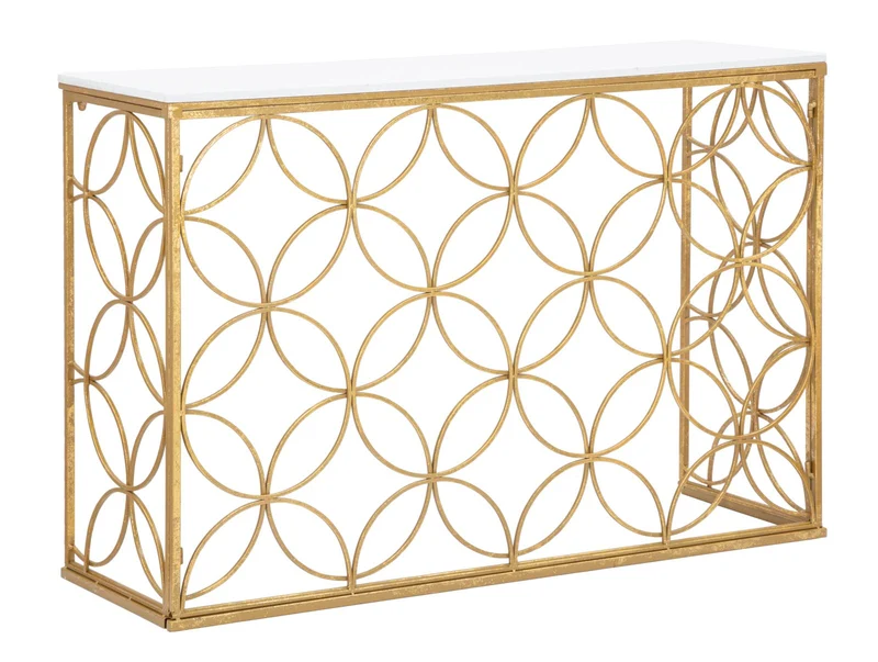 Console in Metallo Dorato con Piano in Marmo Bianco 120x40x80 - STAR MARBLE