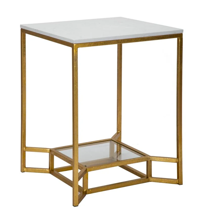 Tavolino da caffè in marmo bianco e metallo dorato con ripiano in vetro - DOUBLE MARBLE