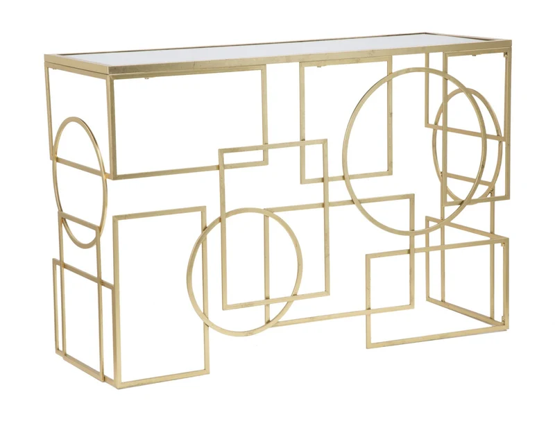Console in Metallo Dorato con Piano in Vetro Specchiato 120x41x81 - MARIE