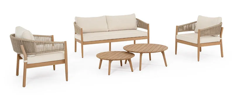 Set da 5 Pezzi Salotto da Giardino con Cuscini in Legno Acacia e Corda - THIAGO