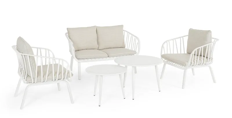 Set da 5 Salotto da Giardino con Cuscini in Alluminio Bianco - NIXIE
