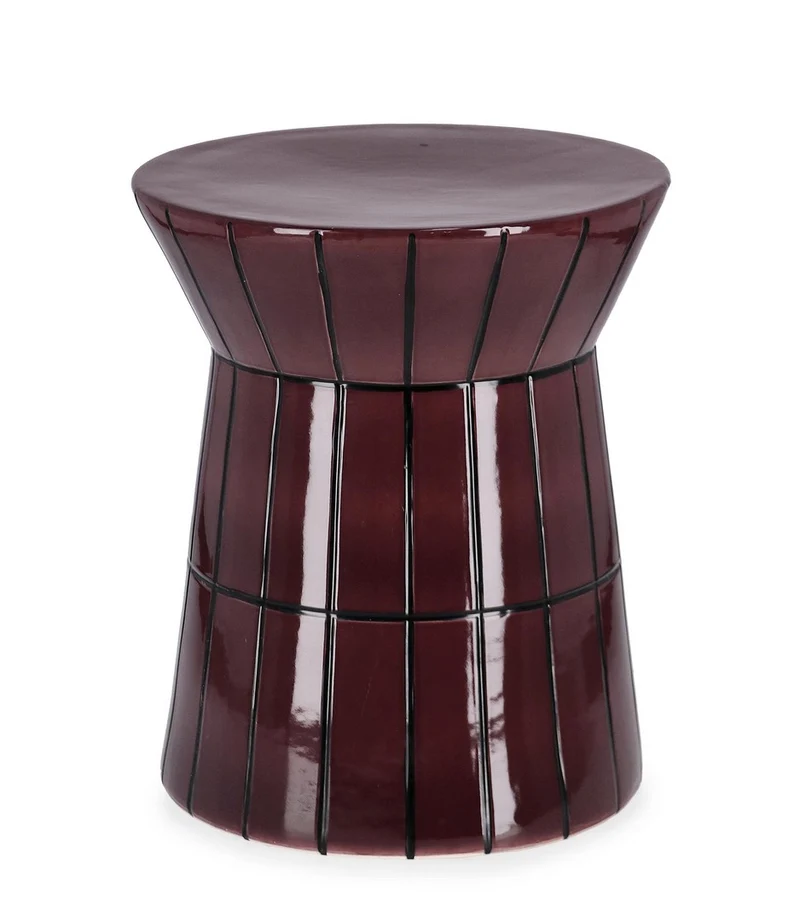 Tavolino decorativo in terracotta smaltata bordeaux fatto a mano H45 - ABBES