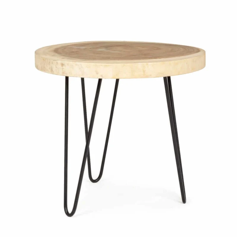 Set di 2 Tavolini Rotondi in Legno Mungur con Gambe in Acciaio Ø56 - WOODSTOCK