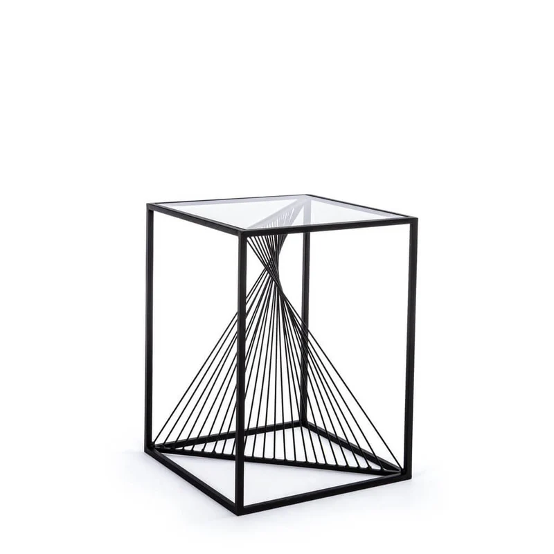Tavolino in Acciaio con Piano in Vetro Temperato Design Geometrico - WILLIAM