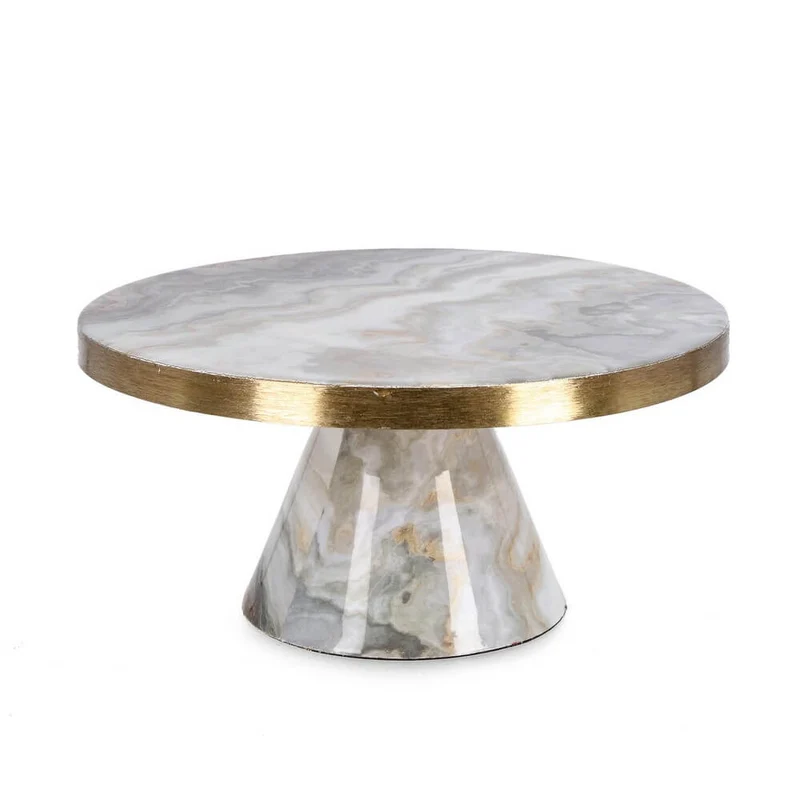 Set di 2 Alzate Decorative Rotonde Effetto Marmo con Bordo Dorato - VERA
