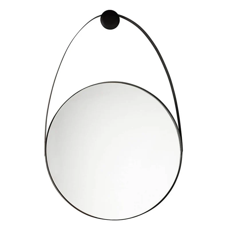 Specchio Rotondo da Parete con Cornice in Acciaio Nero - TRANQUIL