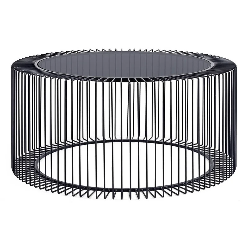 Tavolino rotondo in acciaio e vetro temperato design wire - TRANQUIL