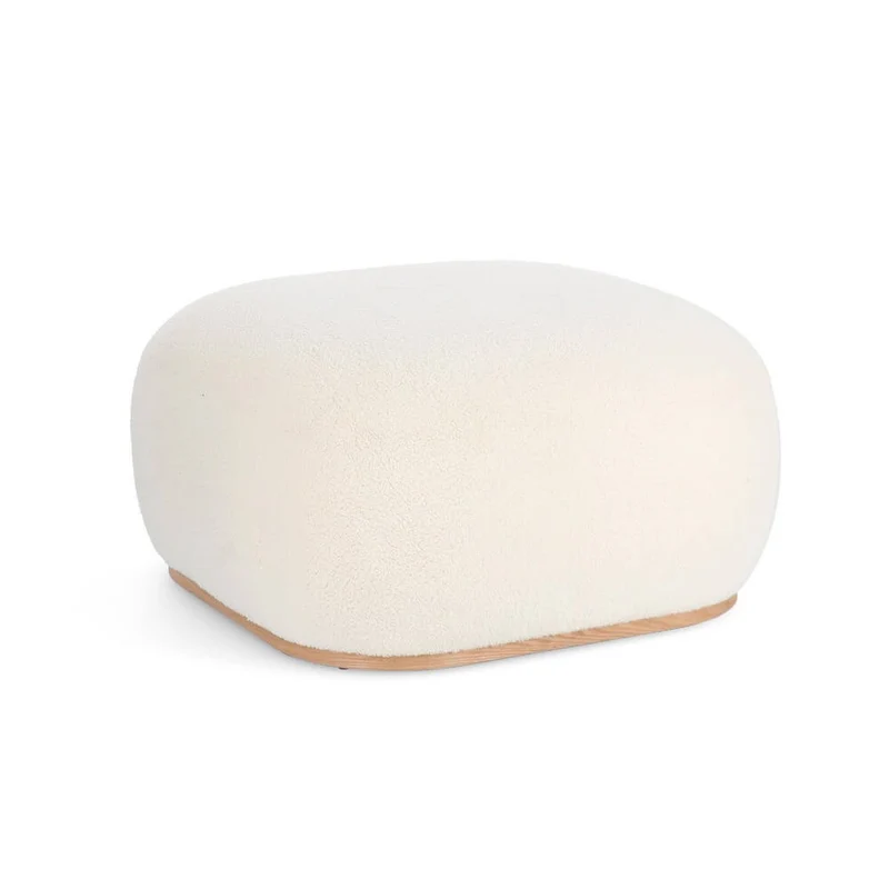 Pouf Quadrato Effetto Lana con Base in Legno di Frassino - RYAN