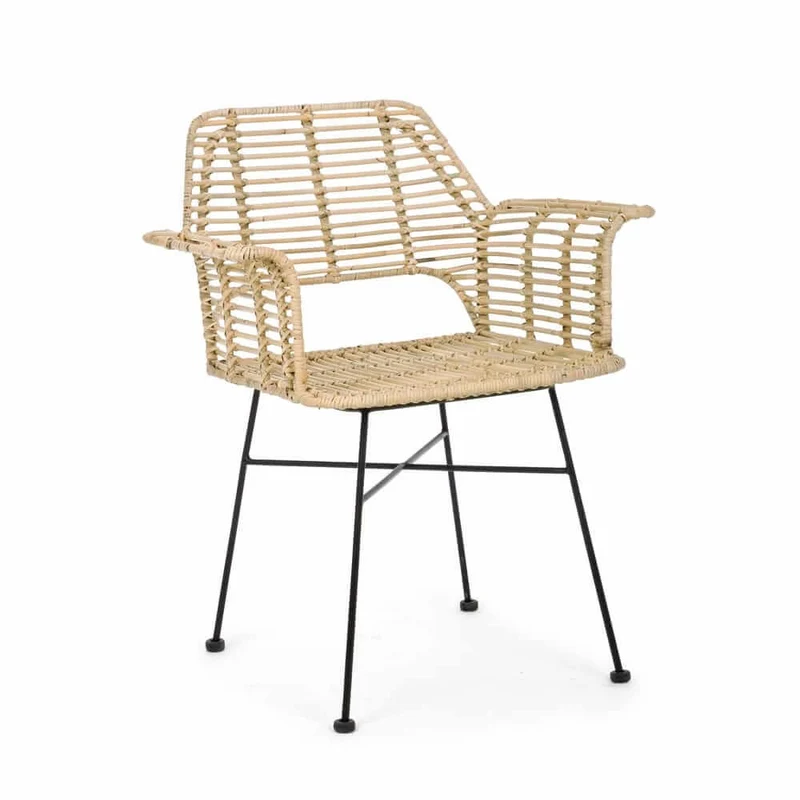 Set di 2 Sedie con Braccioli in Rattan Kubu e Gambe in Acciaio - STEEL WEAVE