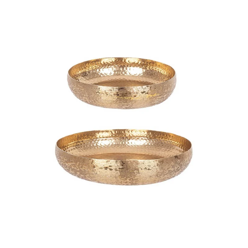 Set di 2 Vassoi Decorativi in Alluminio Martellato Dorato - ROMAN