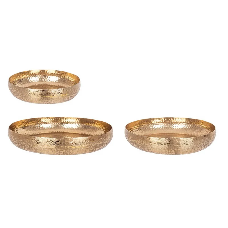Set da 3 Vassoi Rotondi in Alluminio Martellato Dorato - ROMAN