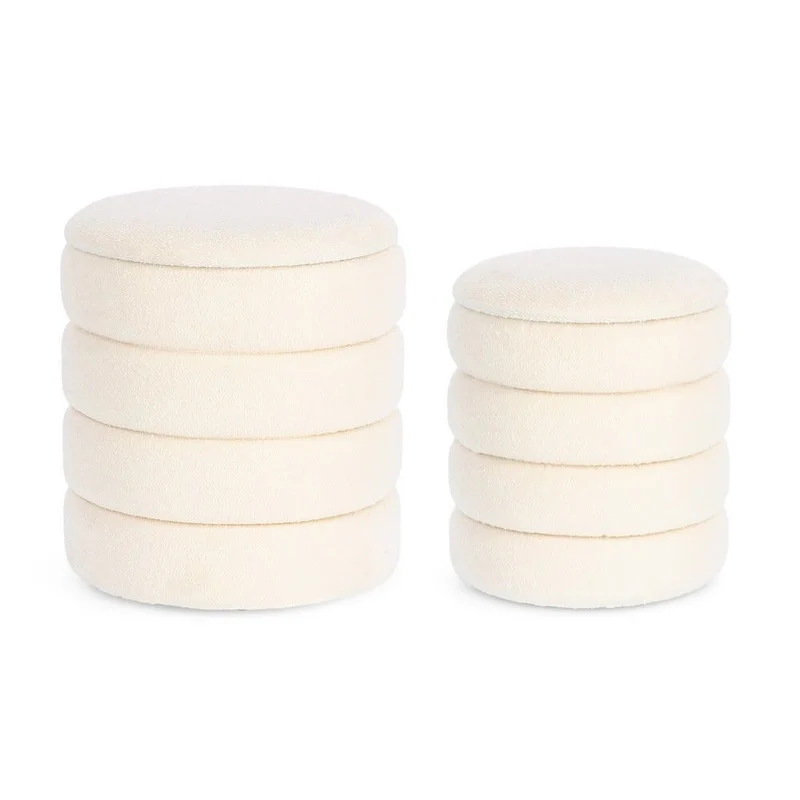 Set di 2 Pouf Rotondi Imbottiti in Tessuto Bouclé Bianco - JACKSON