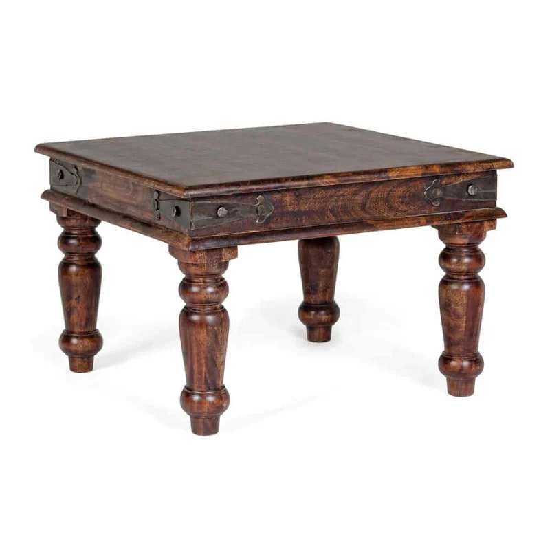 Tavolino da salotto in legno massello acacia stile etnico 60x60 - MUMBAI