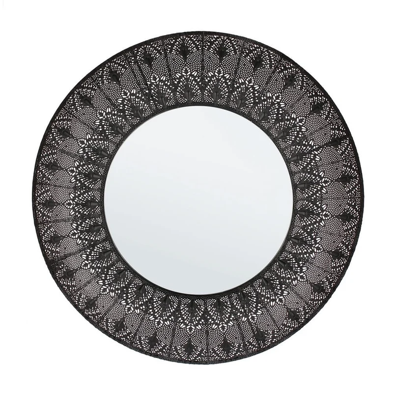 Specchio Rotondo con Cornice in Metallo Traforato Nero D70 - PARKER