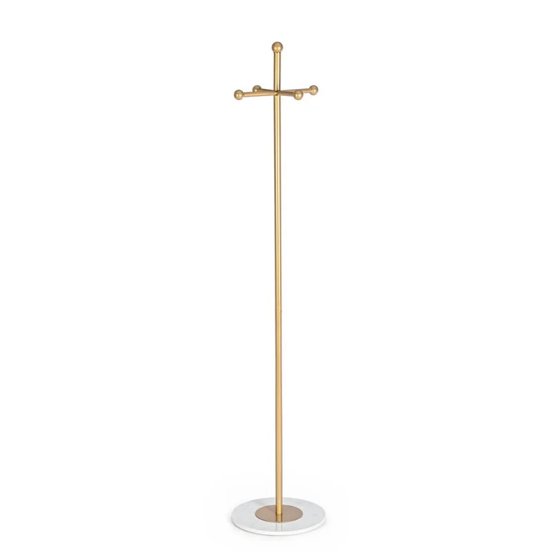 Set di 2 Appendiabiti da Terra 4 Piani in Acciaio Dorato con Base in Marmo H175 - PARADISO