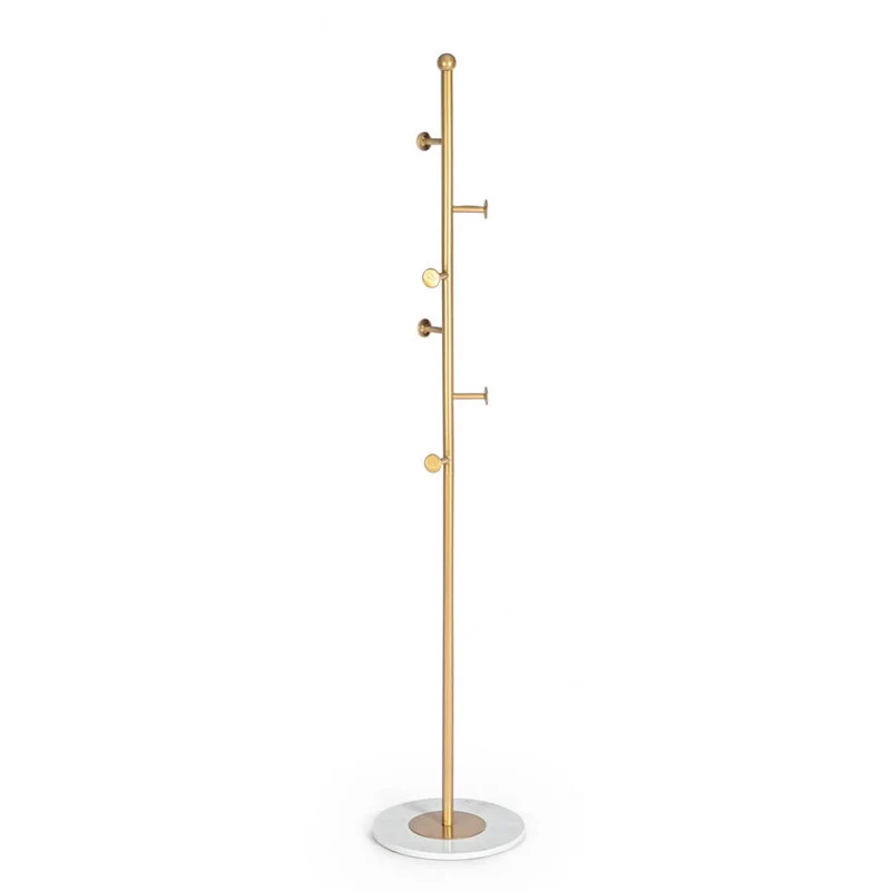 Set di 2 Appendiabiti da Terra in Acciaio Dorato con Base in Marmo 6 Ganci H175 - PARADISO
