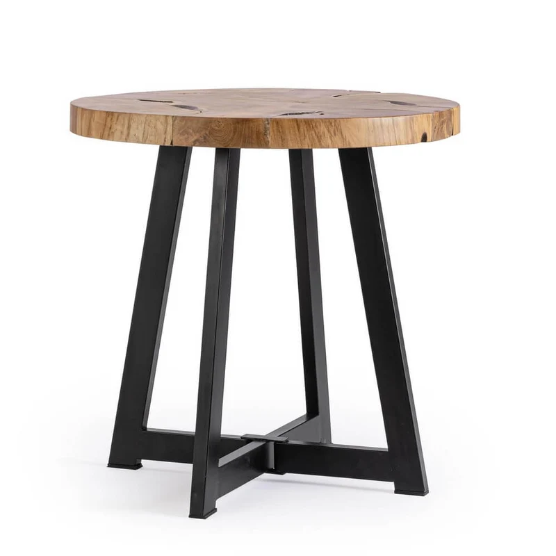 Tavolino rotondo in radica di teak con gambe in acciaio - MIRANDA