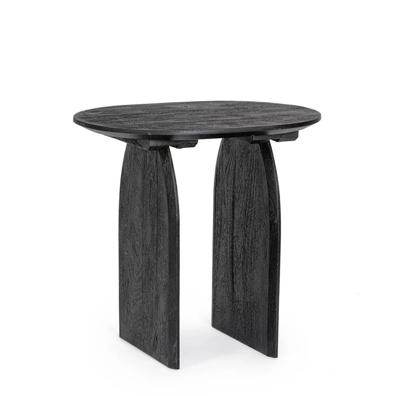 Tavolino rotondo in legno di mango nero con gambe ad arco - MAXIM