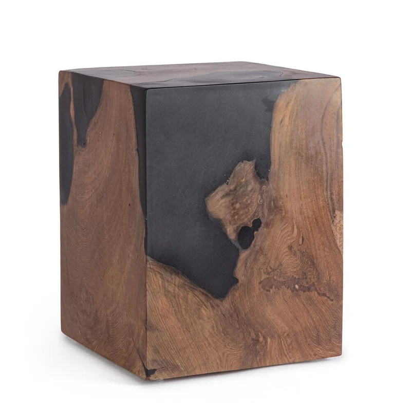 Tavolino in Radica di Teak e Resina Nera Lucida 30x30 - MAX