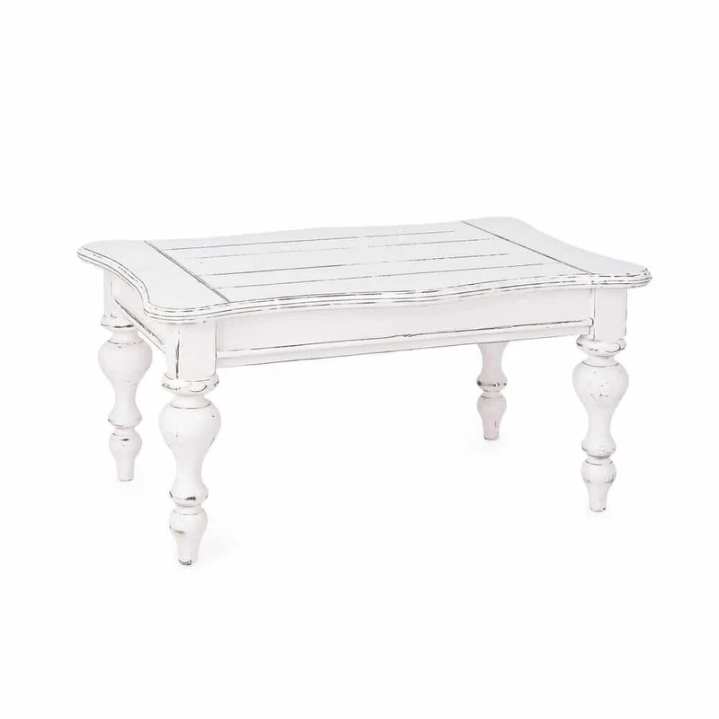 Tavolino da salotto in legno mango massello bianco anticato - MAEVE