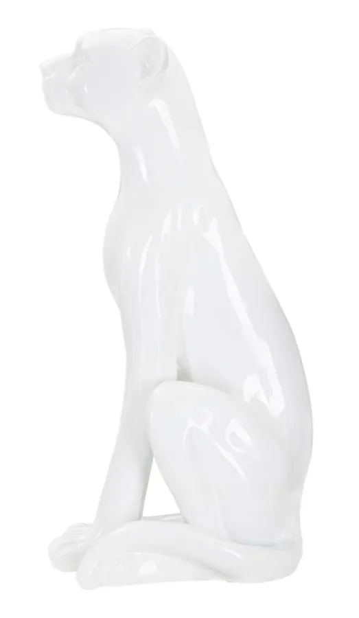 Statua Leopardo Seduto Bianco Decorativo 27x38x74 cm - LEOROS