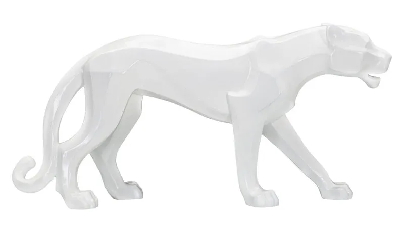 Statua Pantera Bianca Geometrica Stile Cubista 70 cm - PANTHARA
