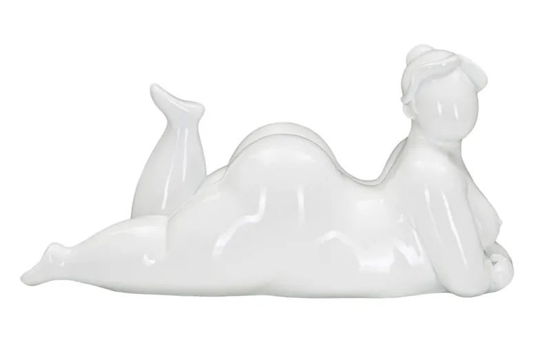 Statuetta Decorativa Donna Sdraiata in Posa Yoga Bianca - RELAXIA