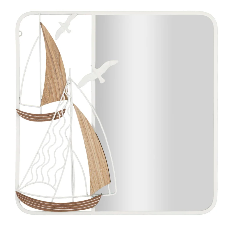 Specchio da parete con cornice in metallo e barche a vela in legno - ADRIATIC