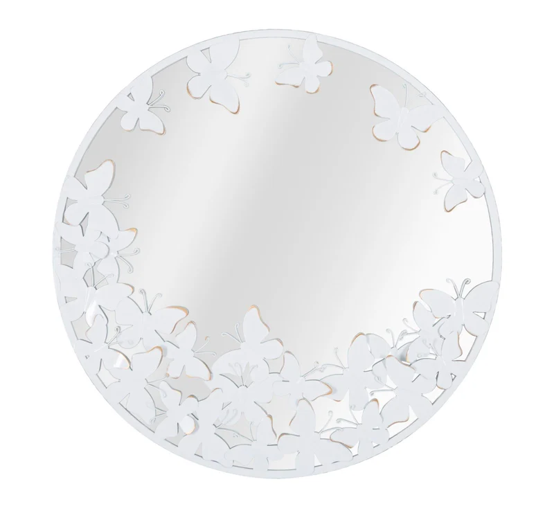 Specchio rotondo in metallo bianco con farfalle dorate 62 cm - WHITE