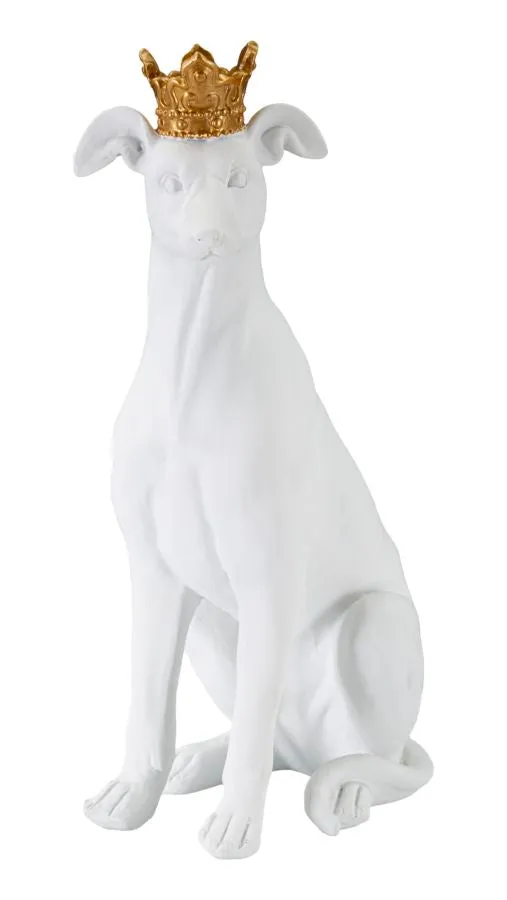 Statuetta decorativa cane seduto con corona dorata - REX