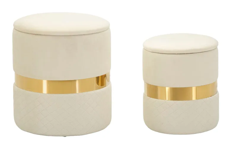 Set 2 pouf rotondi con contenitore in tessuto elegante - SHEFFILD