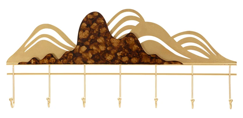 Appendiabiti da muro con scena montuosa in metallo dorato 70x30 cm - MOUNTAIN