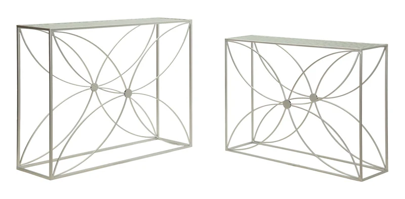 Console ingresso coppia con decori floreali metallici geometrici - PARADISE