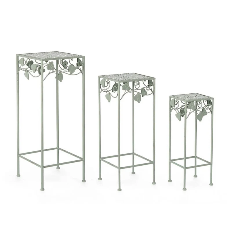 Set di 2 Set da 3 Porta Fiore in Acciaio con Decori Foglie - GIANNA